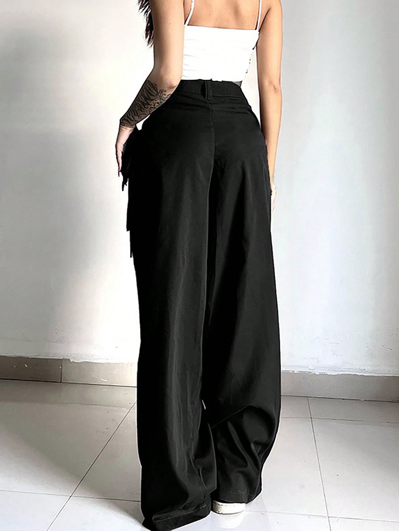 Relaxiva Solid Color Front Button Pockets Loose Straight Wide-Leg Casual Pants