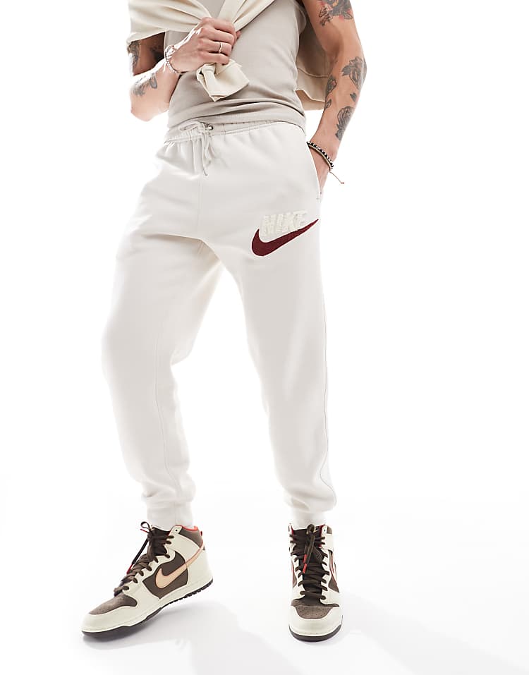 Nike Club Chenile Futura logo joggers in beige