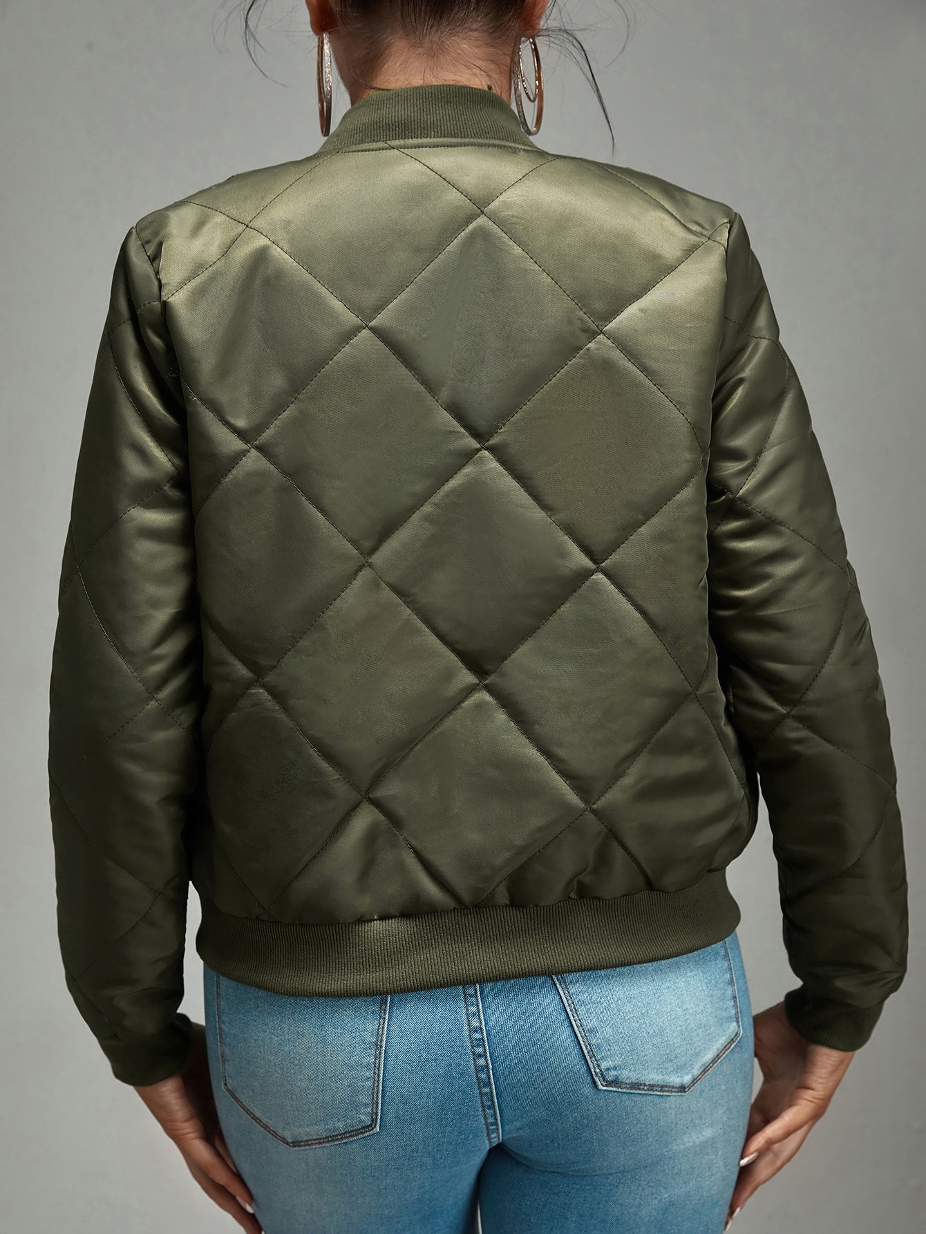 Zip Up Quilted Bomber Jacket