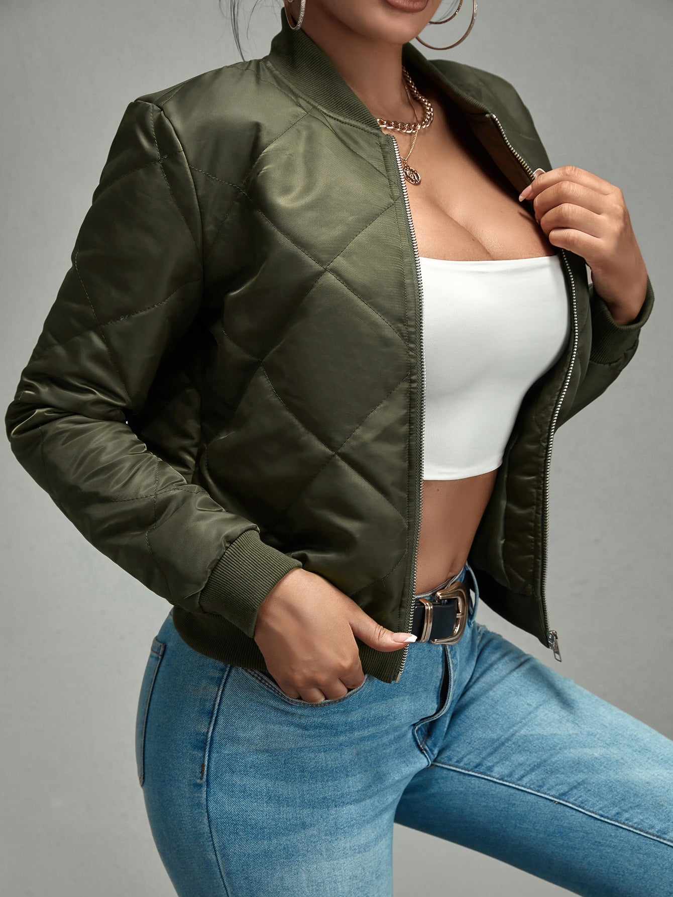 Zip Up Quilted Bomber Jacket