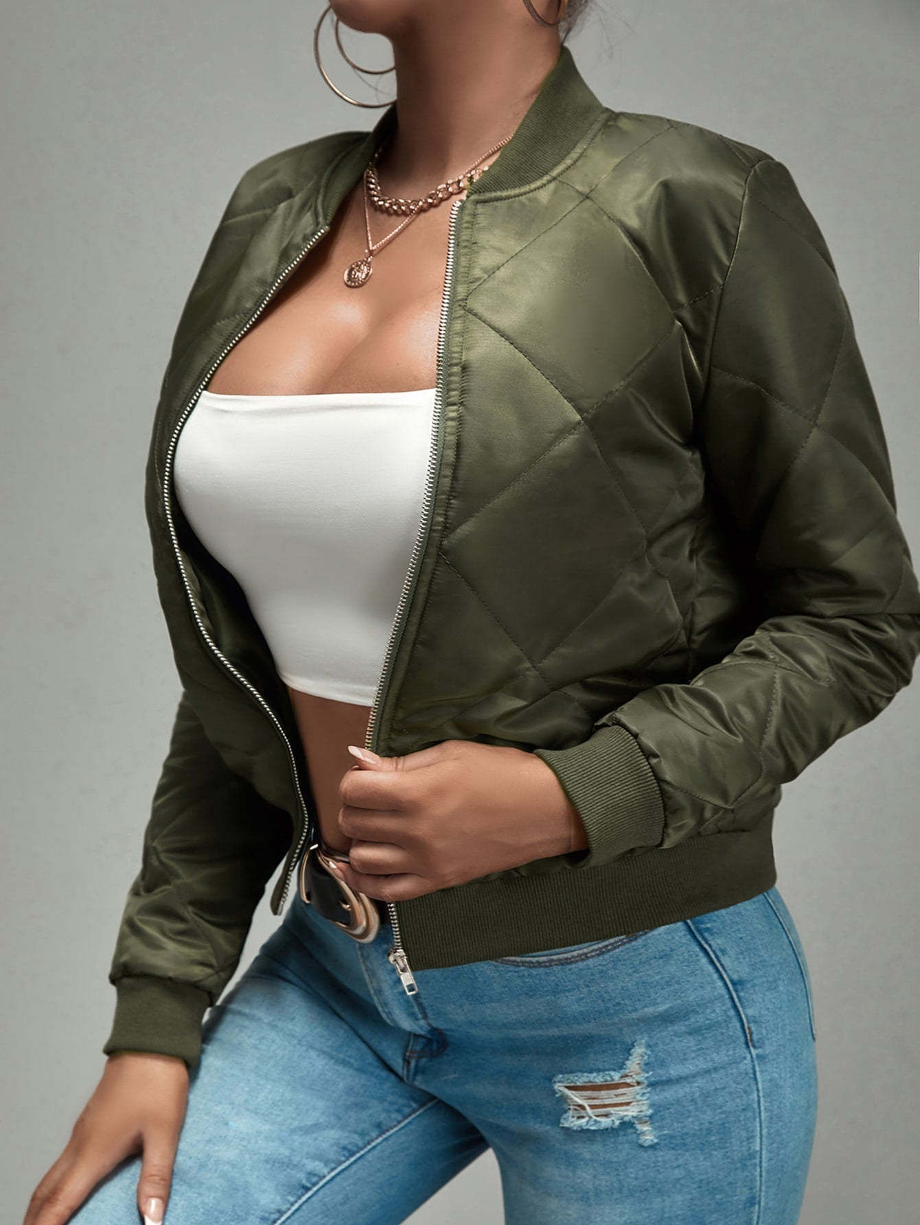 Zip Up Quilted Bomber Jacket