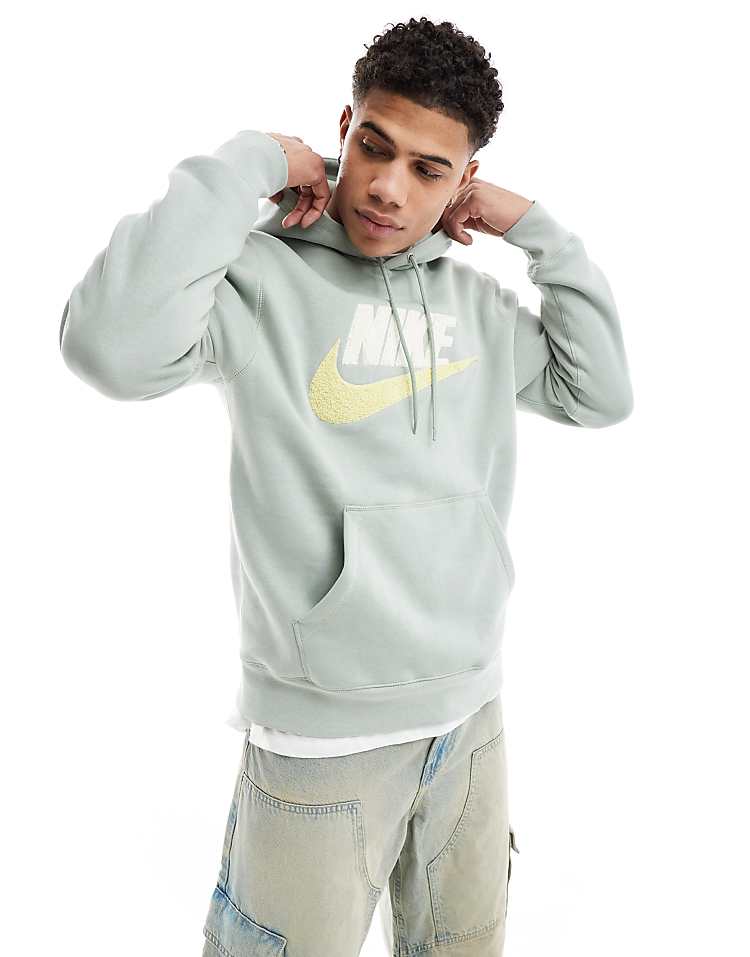 Nike Club Chenile Futura logo hoodie in light green